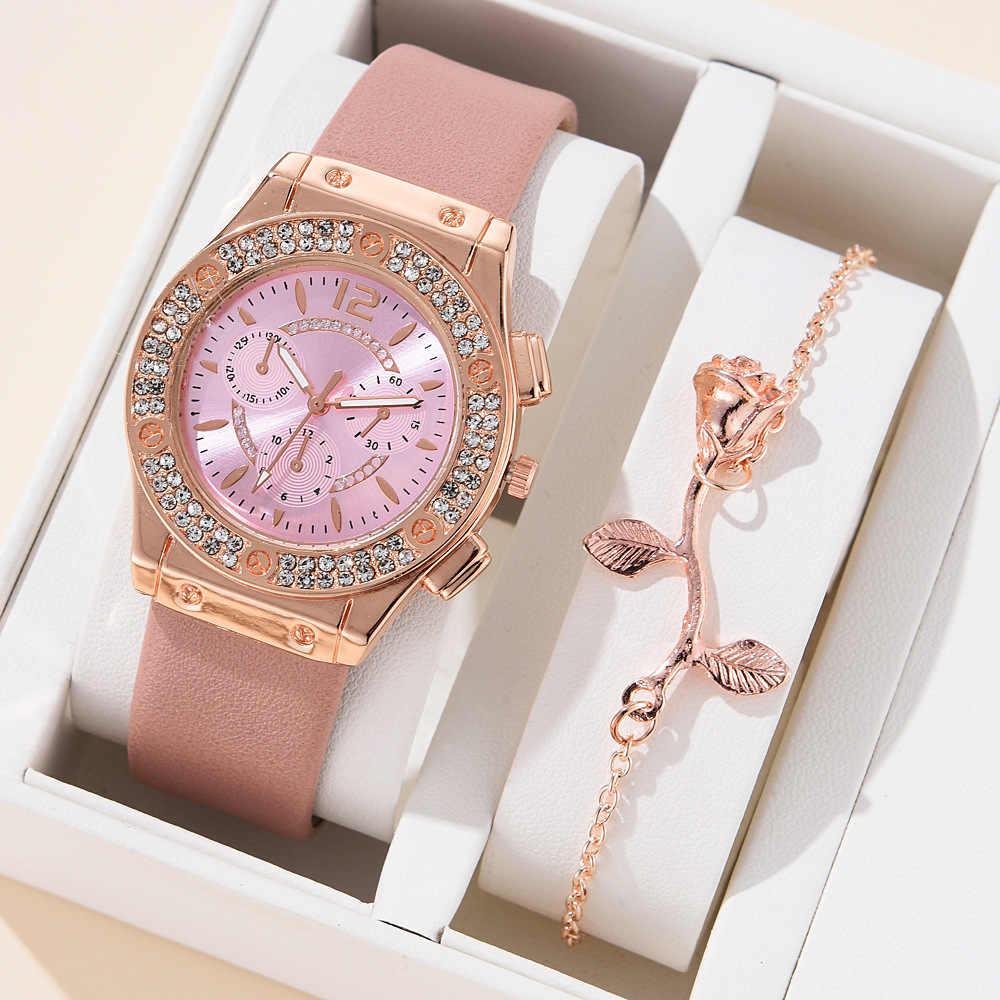 Elegant Strap Watch with Rose Gold Bracelet