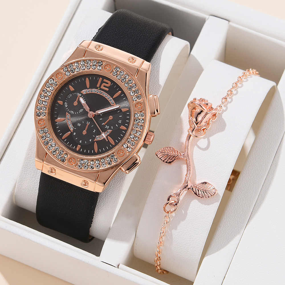 Elegant Strap Watch with Rose Gold Bracelet