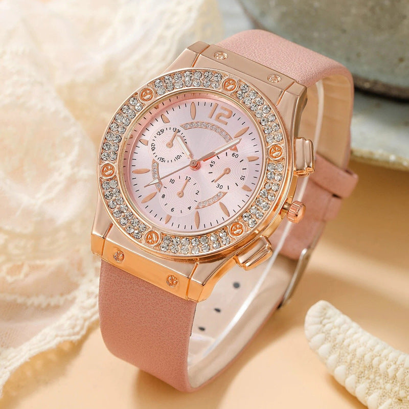 Elegant Strap Watch with Rose Gold Bracelet